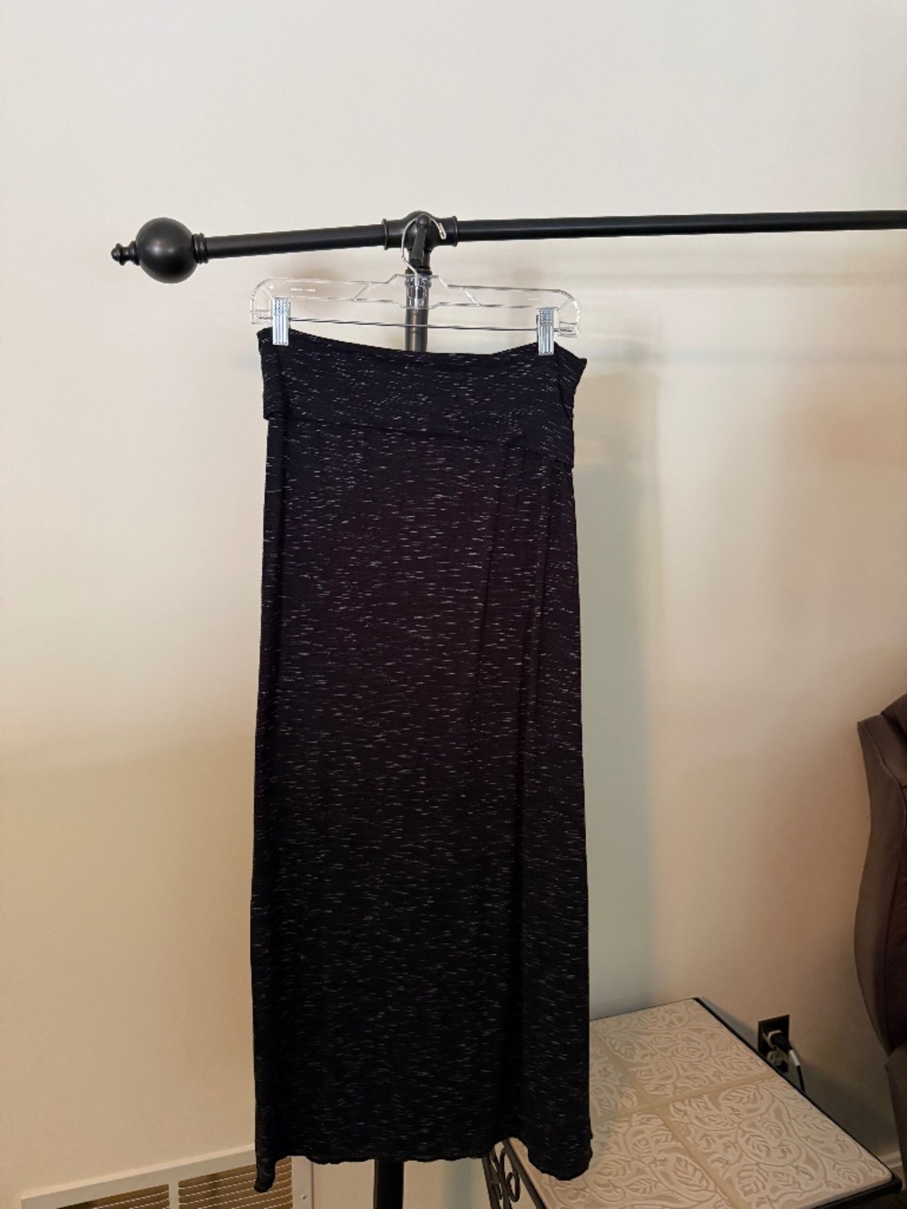 Max Studio Black Marled Knit Fold-Over Maxi Skirt - Medium